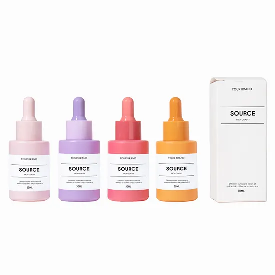 30ml Empty Drop Dropper Cosmetic Essential Oil Bottle with Box and Colorful Cap 