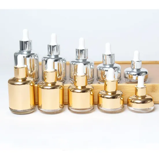 Glass Drop Bottle 50ml Serum/Essential Oil Bottle with Aluminum Golden Shoulder 