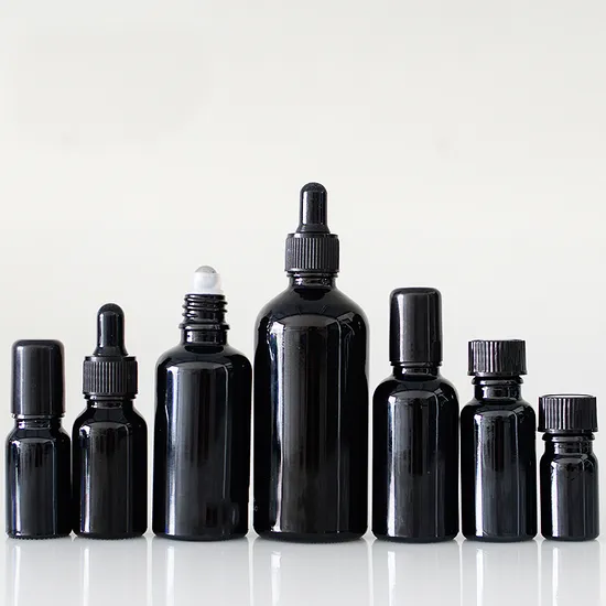 5ml 10ml 15ml 20ml 30ml 50ml 100ml Empty Glass Drop/Dropper/Cosmetic Essential Oil/Black Glass Bottle with Plastic Gold Sliver Cap 