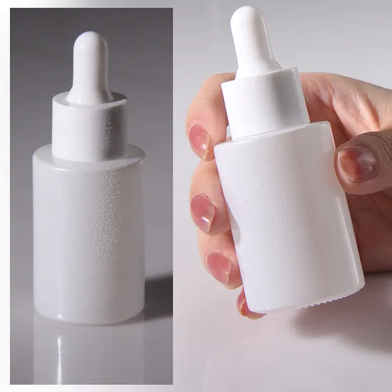 Luxury 1oz 30ml Glass Cosmetic Face Rubber Dropper Bottle Unique Shiny White Coating for Serum Lotion and Eye Drop Use 